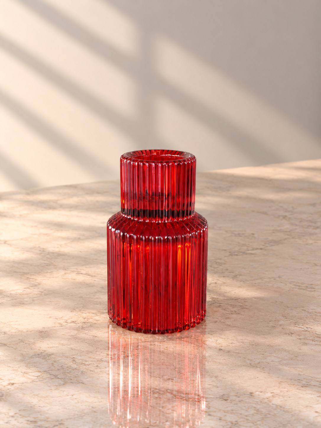 Bougeoir en verre rouge cannelé en location - photo 1